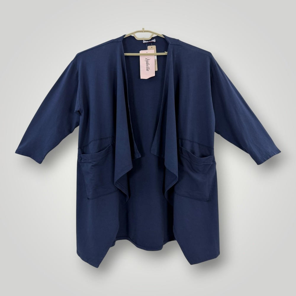 LiaBella Coatigan Womens One‎ Size Blue Cotton Open Front Pockets Made In Italy
